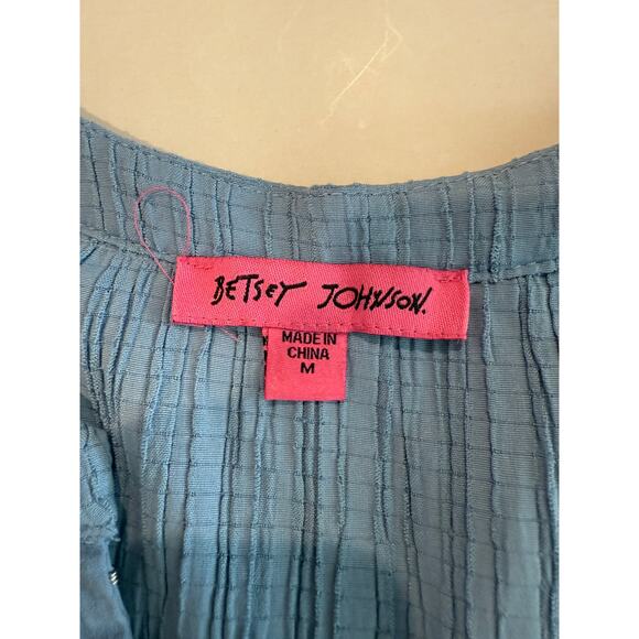 Betsey Johnson Blue Textured Cotton Dress M | Cottagecore Puff Sleeve Boho - Picture 2 of 10